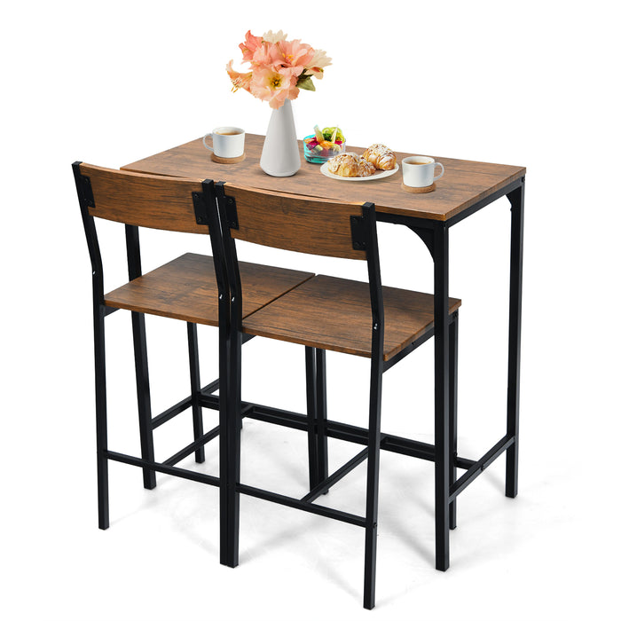 3 Pieces Bar Table Set with 2 Stools-Black