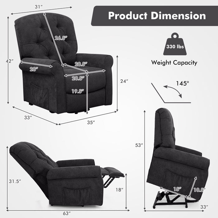 Recliner Chair Sofa for Elderly with Side Pocket and Remote Control-Black