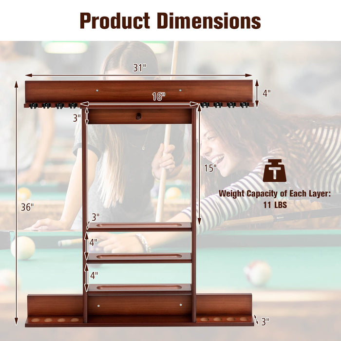 Wall-mounted Billiards Pool Cue Rack Only-Brown