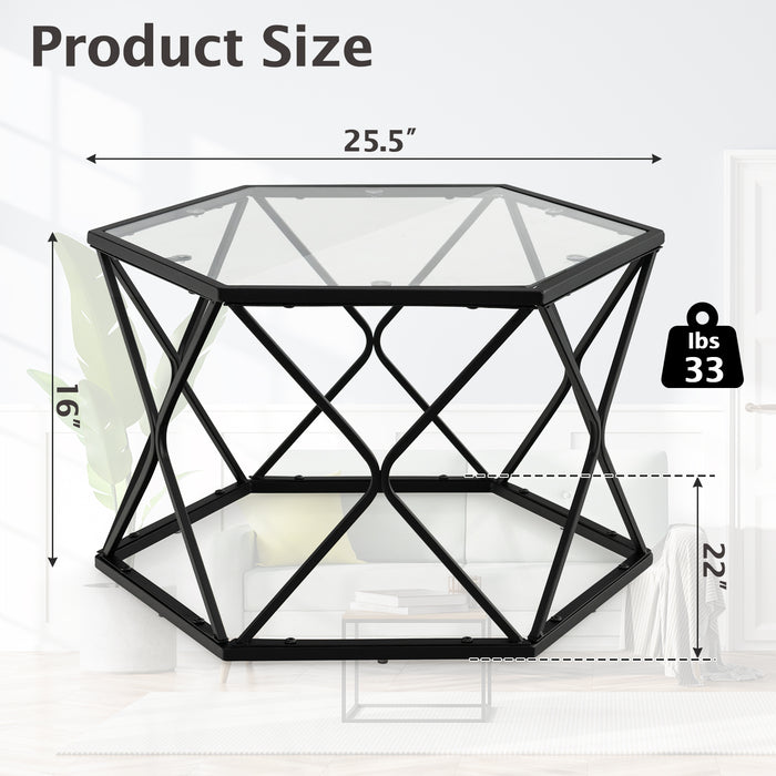 Modern Accent Geometric Glass Coffee Table-Black