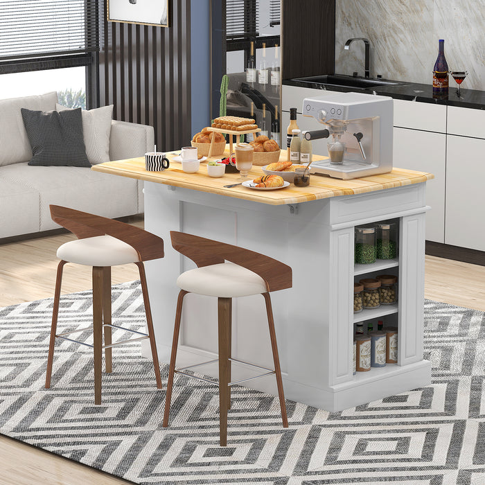 Kitchen Island with Storage and 3-Level Adjustable Shelves-White