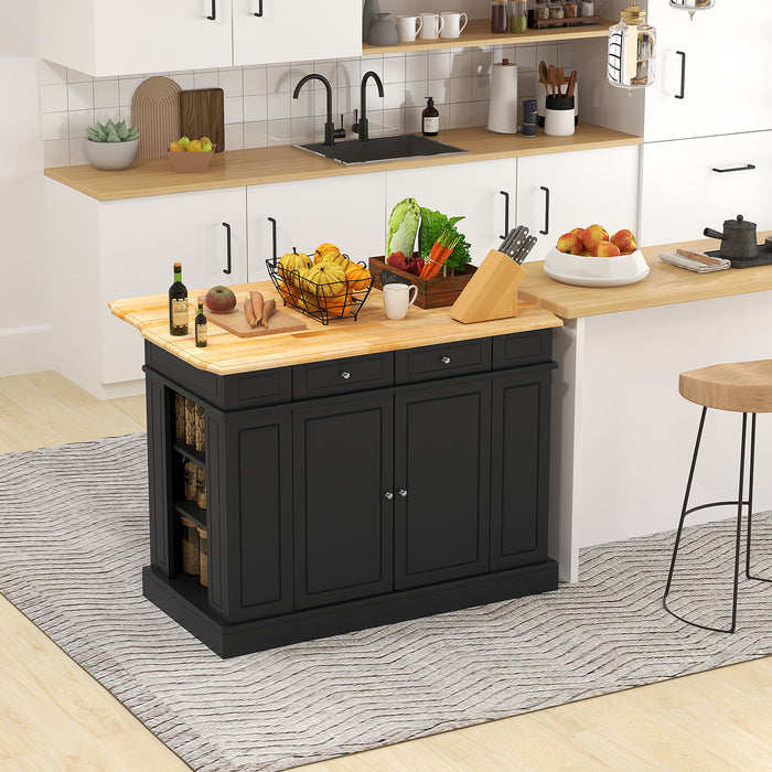 Kitchen Island with Storage and 3-Level Adjustable Shelves-Black