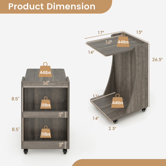 C-shaped Rolling End Side with Back Storage Shelves beside Sofa-Gray