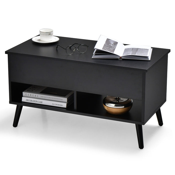 31.5 Inch Lift Top Coffee Table with Hidden Compartment and 2 Storage Shelves-Black