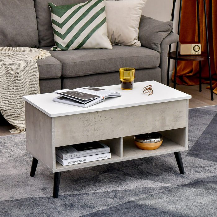 31.5 Inch Lift Top Coffee Table with Hidden Compartment and 2 Storage Shelves-Gray