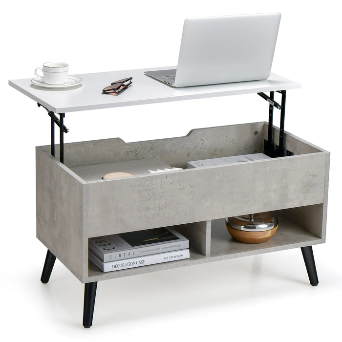 31.5 Inch Lift Top Coffee Table with Hidden Compartment and 2 Storage Shelves-Gray