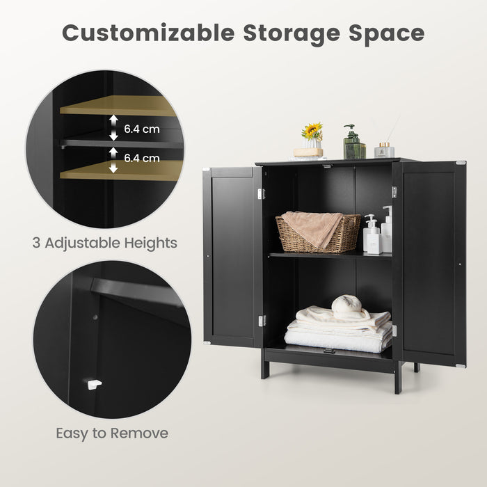 2-Door Freee-Standing Bathroom Cabinet with Shelf-Black