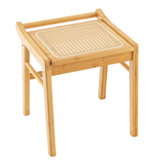 Bamboo Vanity Stool with Rattan Top and Reinforcement Bar-Natural