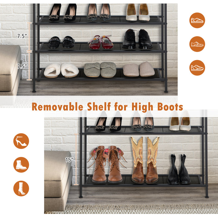 Industrial Adjustable 5-Tier Metal Shoe Rack with 4 Shelves for 16-20 Pairs