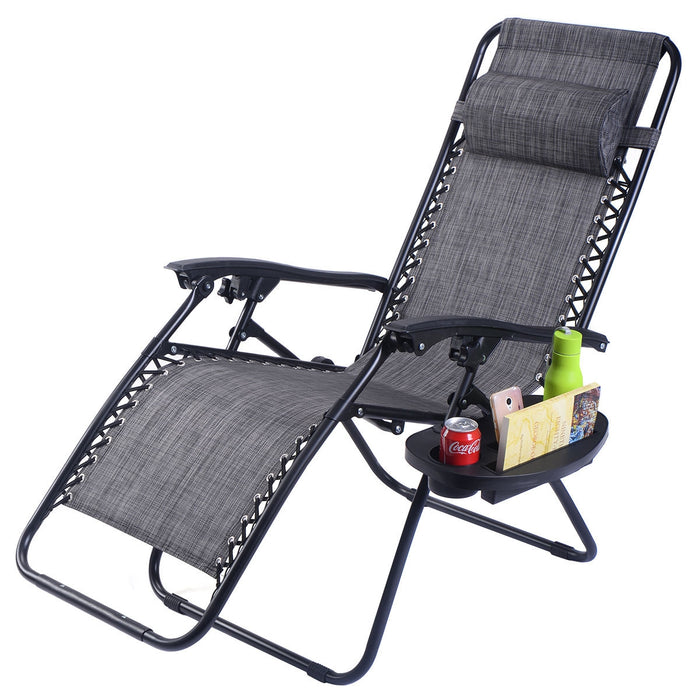 Outdoor Folding Zero Gravity Reclining Lounge Chair with Utility Tray-Gray