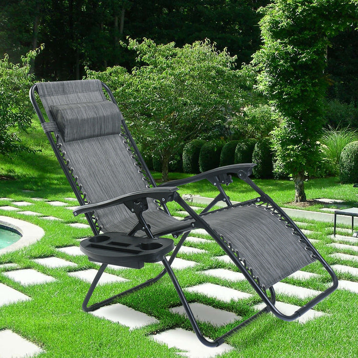 Outdoor Folding Zero Gravity Reclining Lounge Chair with Utility Tray-Gray