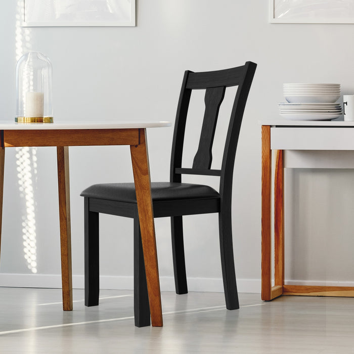 Set of 2 Dining Room Chair with Rubber Wood Frame and Upholstered Padded Seat-Black