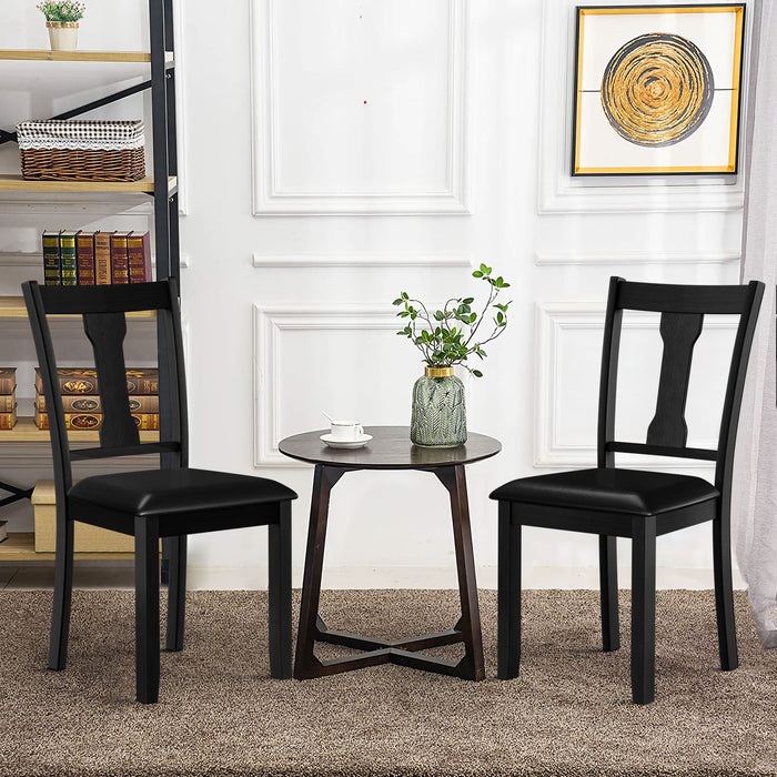 Set of 2 Dining Room Chair with Rubber Wood Frame and Upholstered Padded Seat-Black