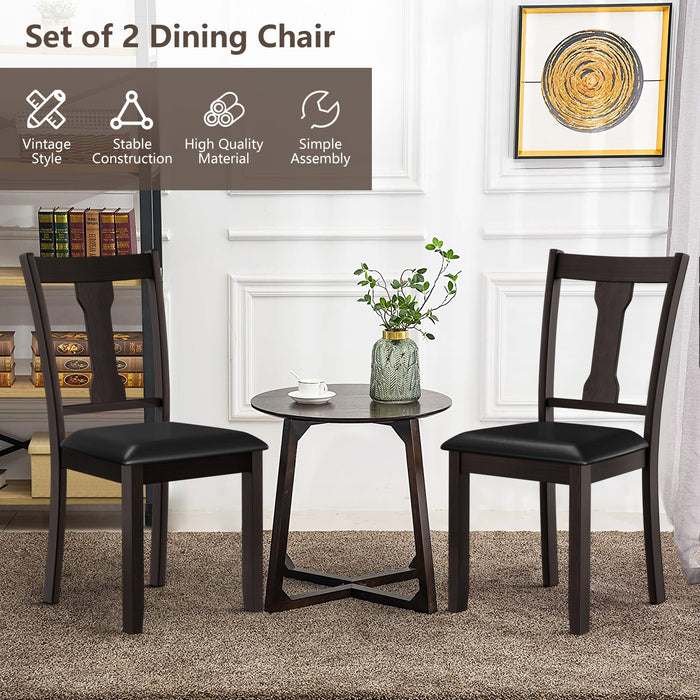 Set of 2 Dining Room Chair with Rubber Wood Frame and Upholstered Padded Seat-Coffee