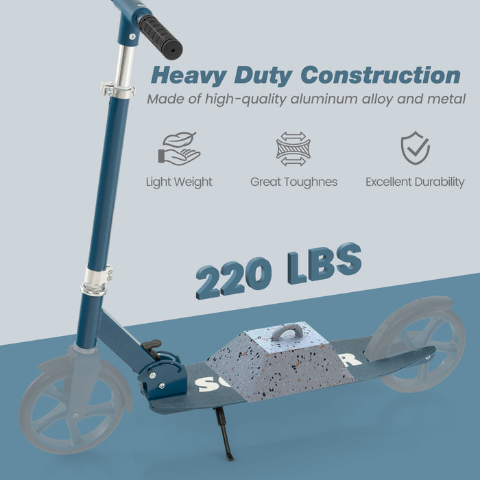 Folding Aluminum Alloy Scooter with 3 Adjustable Heights-Blue