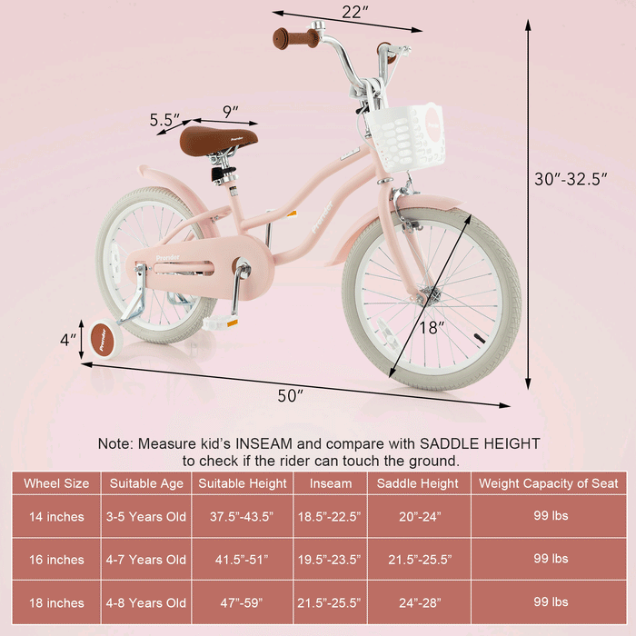 Children Bicycle with Front Handbrake and Rear Coaster Brake-Pink