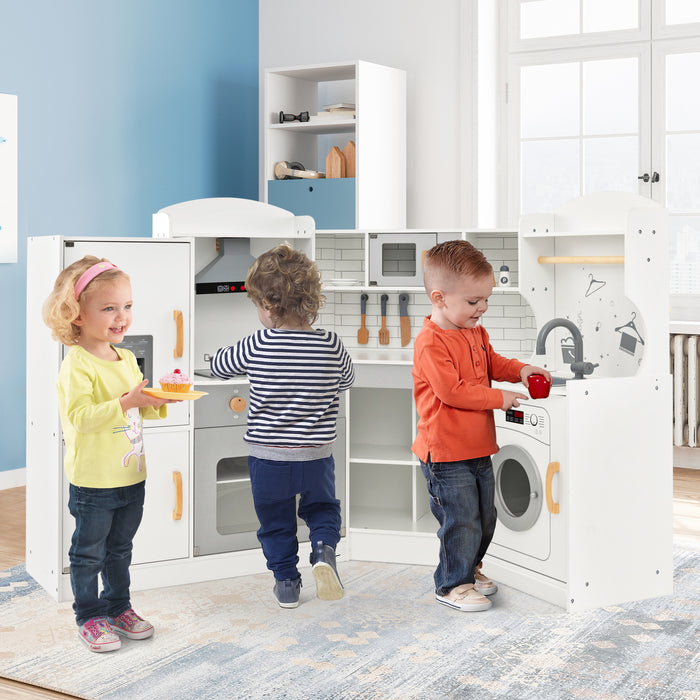 Corner Kids Play Kitchen with Washing Machine and Ice Maker Gift for Boys Girls