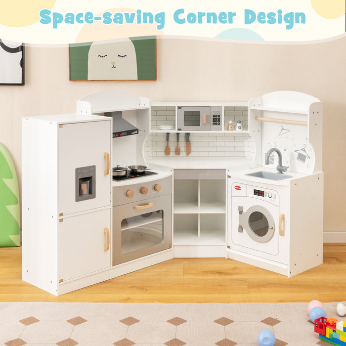 Corner Kids Play Kitchen with Washing Machine and Ice Maker Gift for Boys Girls