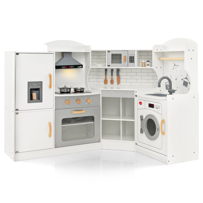 Corner Kids Play Kitchen with Washing Machine and Ice Maker Gift for Boys Girls