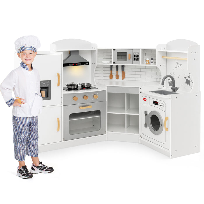 Corner Kids Play Kitchen with Washing Machine and Ice Maker Gift for Boys Girls