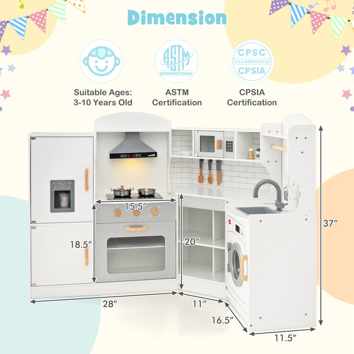 Corner Kids Play Kitchen with Washing Machine and Ice Maker Gift for Boys Girls