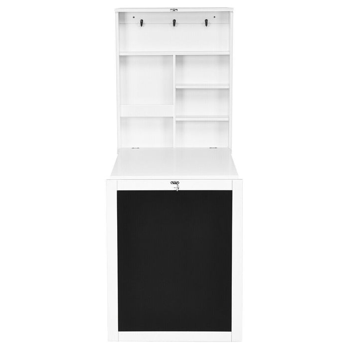 Convertible Wall Mounted Table with A Chalkboard-White