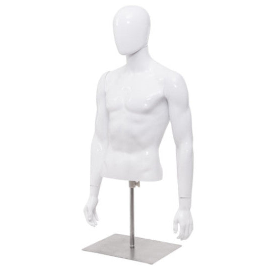 Plastic Half Body Head Turn Male Mannequin with Base