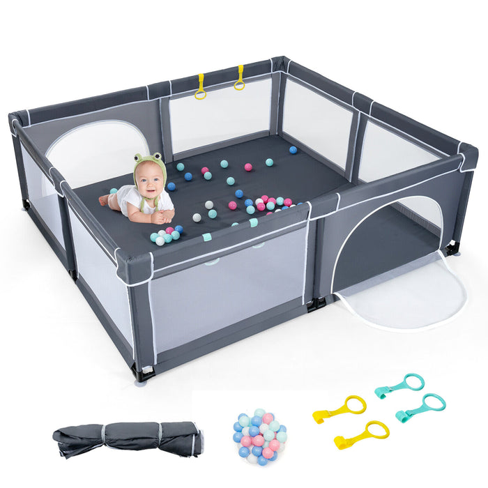 Large Infant Baby Playpen Safety Play Center Yard with 50 Ocean Balls-Dark Gray