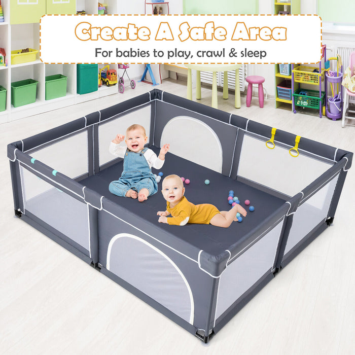 Large Infant Baby Playpen Safety Play Center Yard with 50 Ocean Balls-Dark Gray