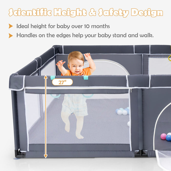 Large Infant Baby Playpen Safety Play Center Yard with 50 Ocean Balls-Dark Gray