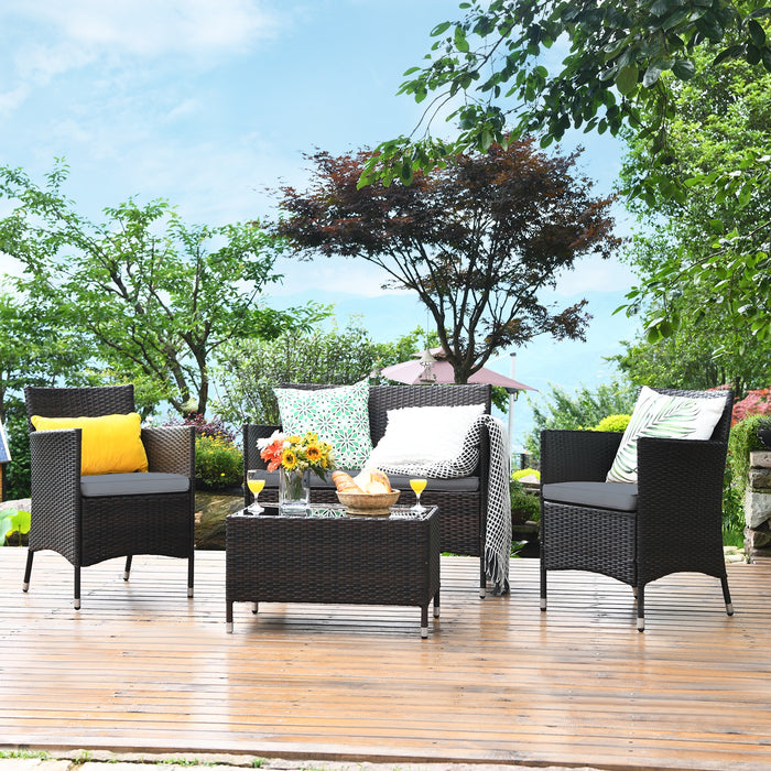 4 Pieces Comfortable Outdoor Rattan Sofa Set with Glass Coffee Table-Gray