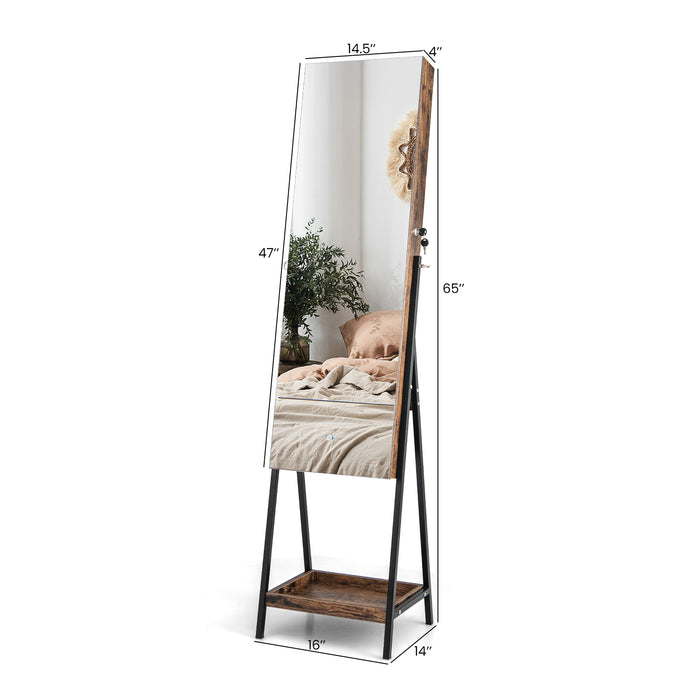 Lockable Freestanding Jewelry Organizer with Full-Length Frameless Mirror-White