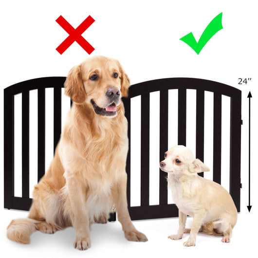 24 Inch 2 Panel Configurable Folding Free Standing Wooden Pet Safety Fence with Arched Top-Brown