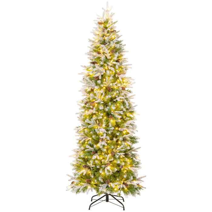 6/7.5/9 Feet Pre-Lit Artificial Christmas Tree Snow Flocked Hinged-7.5 Feet