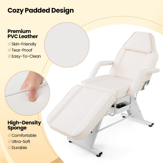 72 Inch Massage Bed with Hydraulic Stool Removable Headrest and Storage Boxes-White