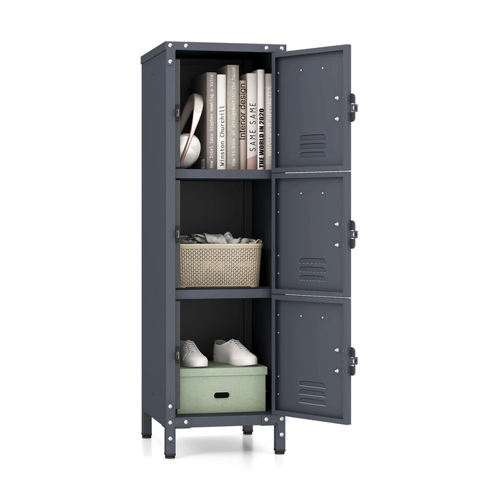 Metal Storage Locker with 3 Lockable Doors and Adjustable Feet