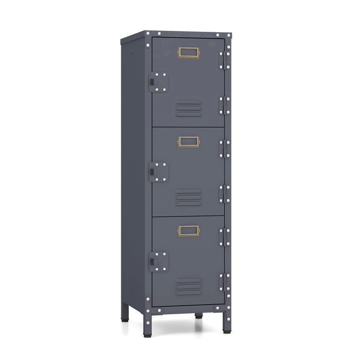 Metal Storage Locker with 3 Lockable Doors and Adjustable Feet