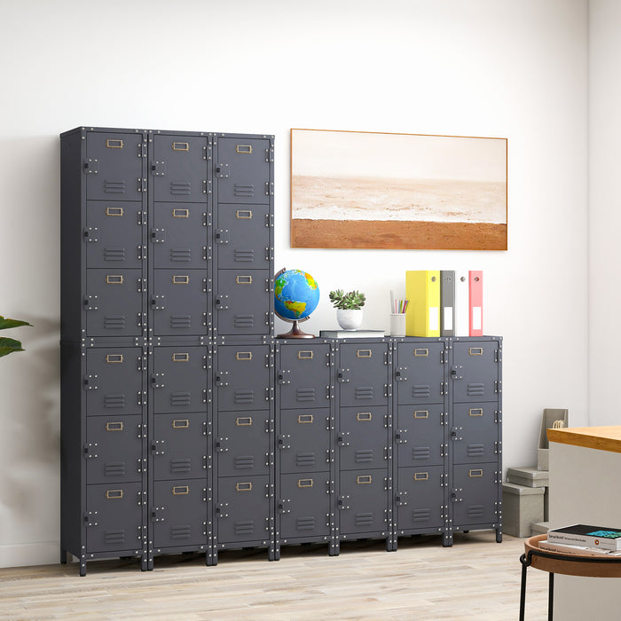 Metal Storage Locker with 3 Lockable Doors and Adjustable Feet