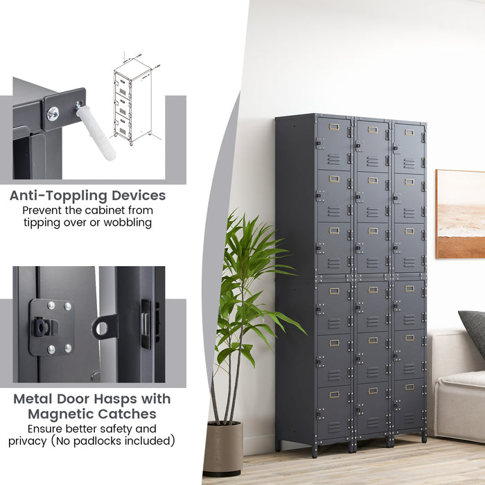 Metal Storage Locker with 3 Lockable Doors and Adjustable Feet