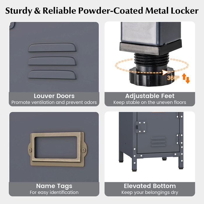 Metal Storage Locker with 3 Lockable Doors and Adjustable Feet