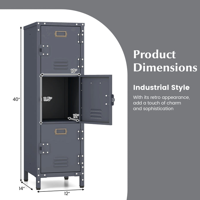 Metal Storage Locker with 3 Lockable Doors and Adjustable Feet