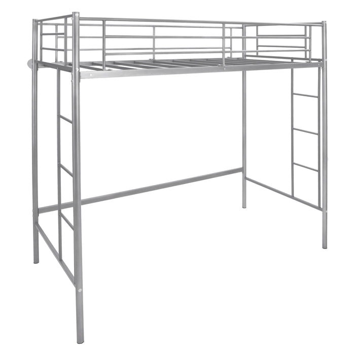 Twin Loft Bed Frame with 2 Ladders Full-length Guardrail -Silver