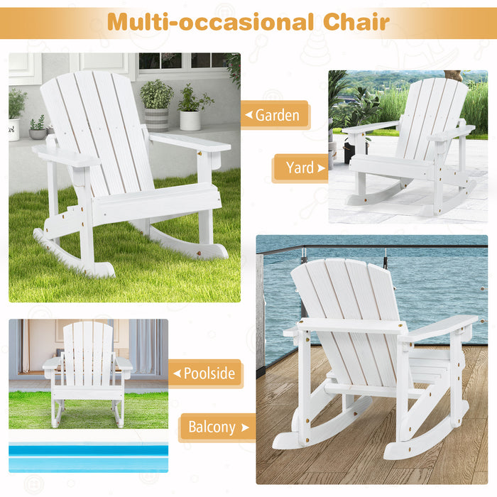 Outdoor Wooden Kid Adirondack Rocking Chair with Slatted Seat-White