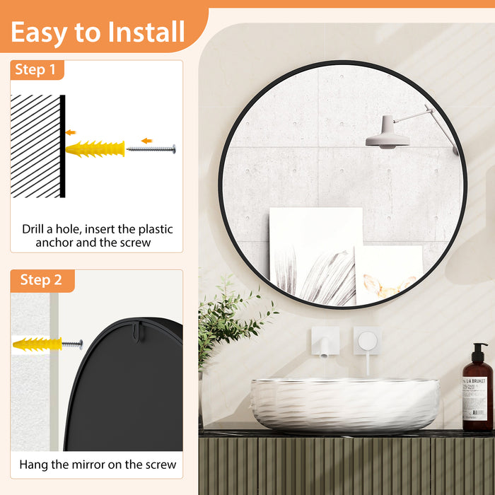 24 Inch Black Circle Bathroom Mirror with Explosion-proof Film