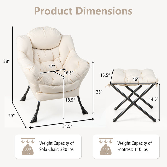 Modern Accent Sofa Chair with Folding Footrest and Side Pocket-Beige