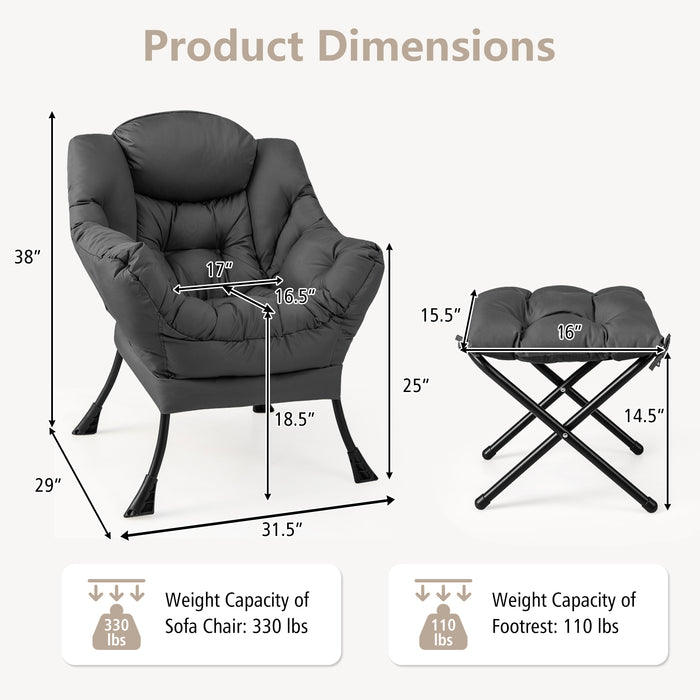 Modern Accent Sofa Chair with Folding Footrest and Side Pocket-Gray