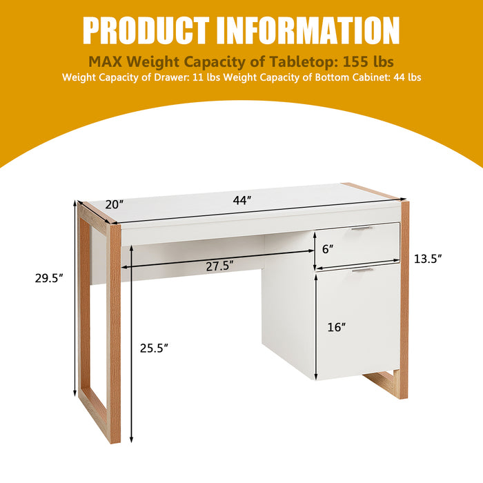 Modern Computer Desk Study Table Writing Workstation with Cabinet and Drawer-White