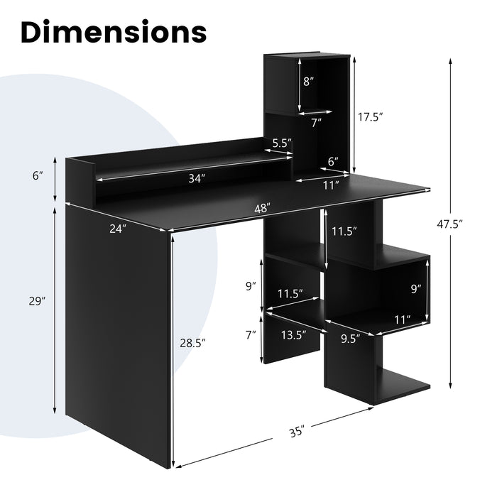 Modern Computer Desk with Storage Bookshelf and Hutch for Home Office-Black