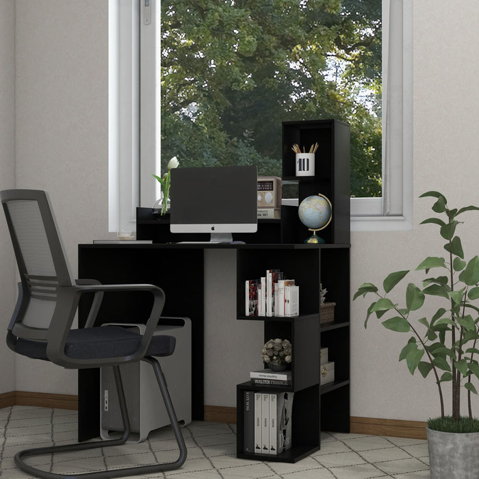 Modern Computer Desk with Storage Bookshelf and Hutch for Home Office-Black