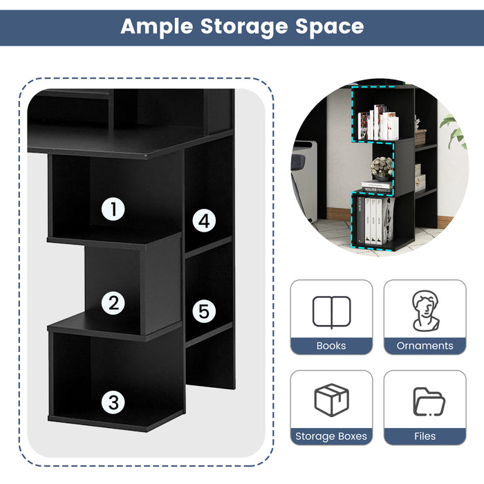 Modern Computer Desk with Storage Bookshelf and Hutch for Home Office-Black